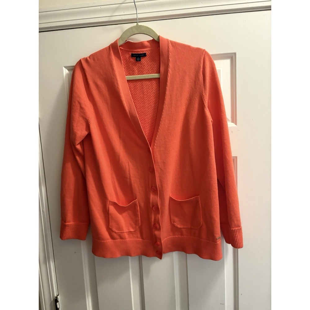 Tommy Hilfiger Womens Orange Cotton V-Neck Button Front Cardigan Sweater XL